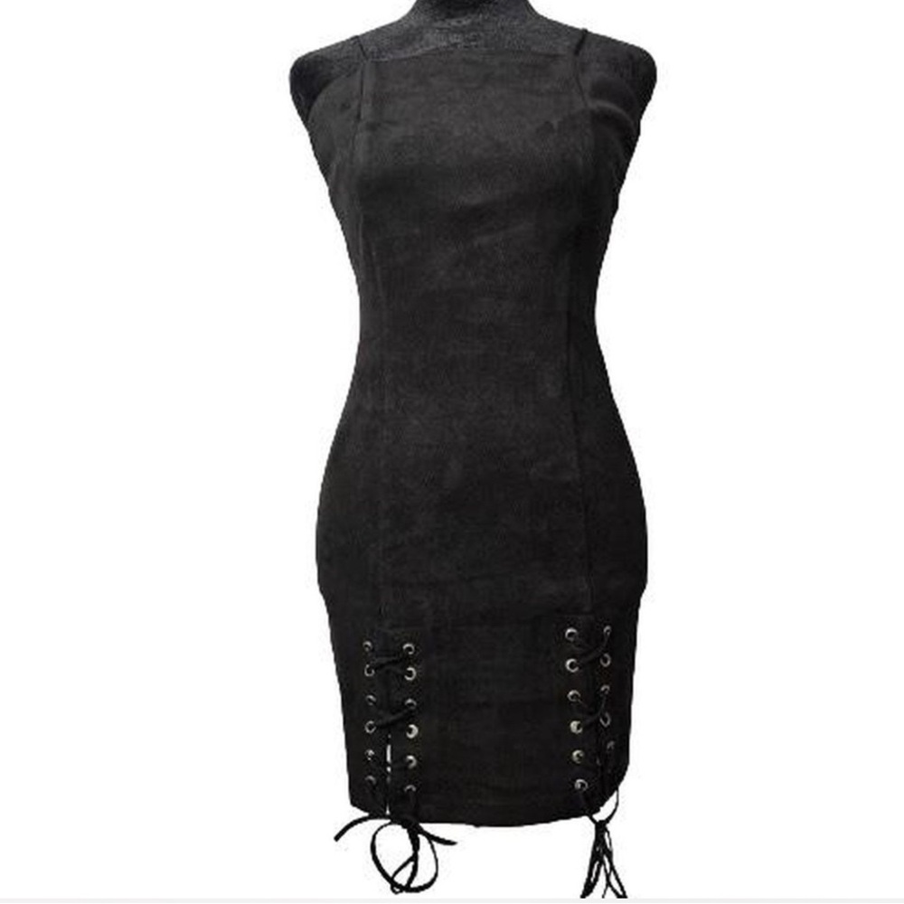 Black Sleeveless Sheath Dress with Mock Neck